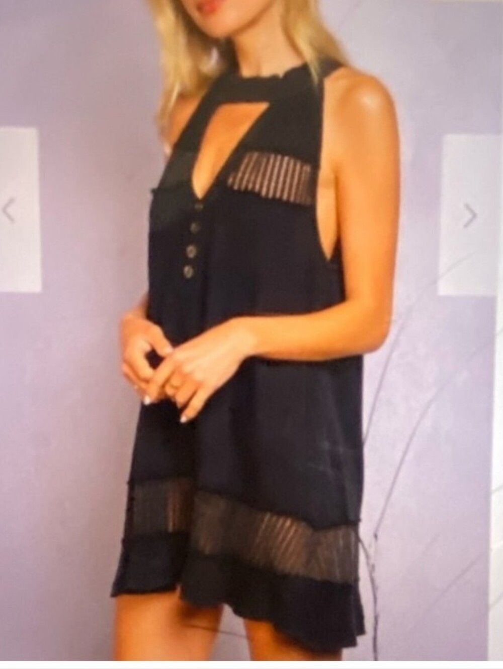 POL Black Mini Dress/Tunic with Sheer Insets